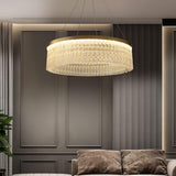 Modern Luxury Crystal Ring LED Chandelier with Stainless Steel Frame for Living Room