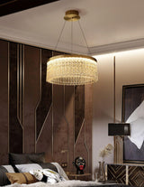 Modern Luxury Crystal Ring LED Chandelier with Stainless Steel Frame for Living Room