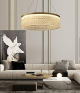 Modern Luxury Crystal Ring LED Chandelier with Stainless Steel Frame for Living Room