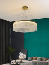 Modern Luxury Crystal Ring LED Chandelier with Stainless Steel Frame for Living Room