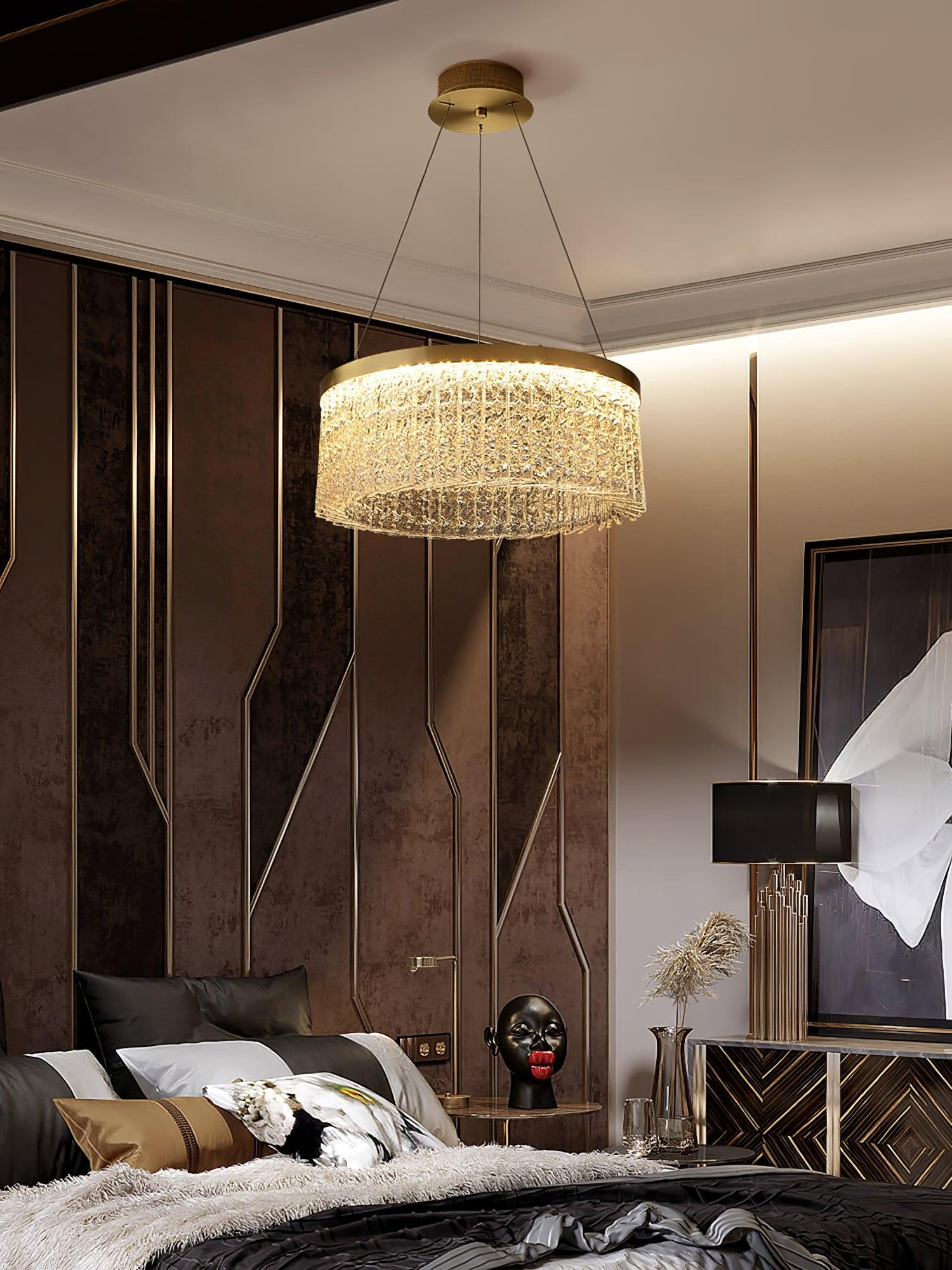 Modern Luxury Crystal Ring LED Chandelier with Stainless Steel Frame for Living Room
