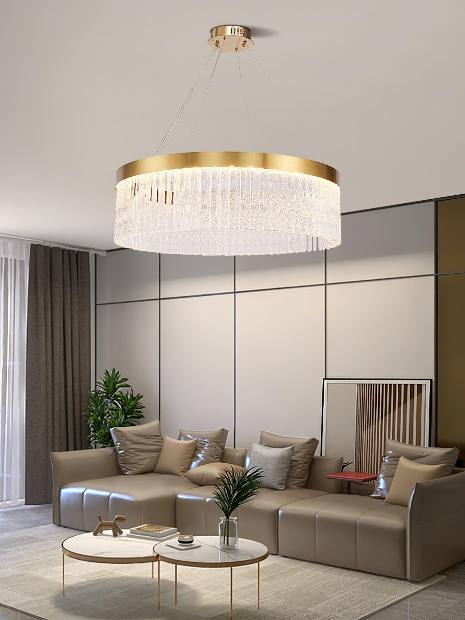 Modern Luxury Crystal Ring LED Chandelier with Stainless Steel Frame for Living Room