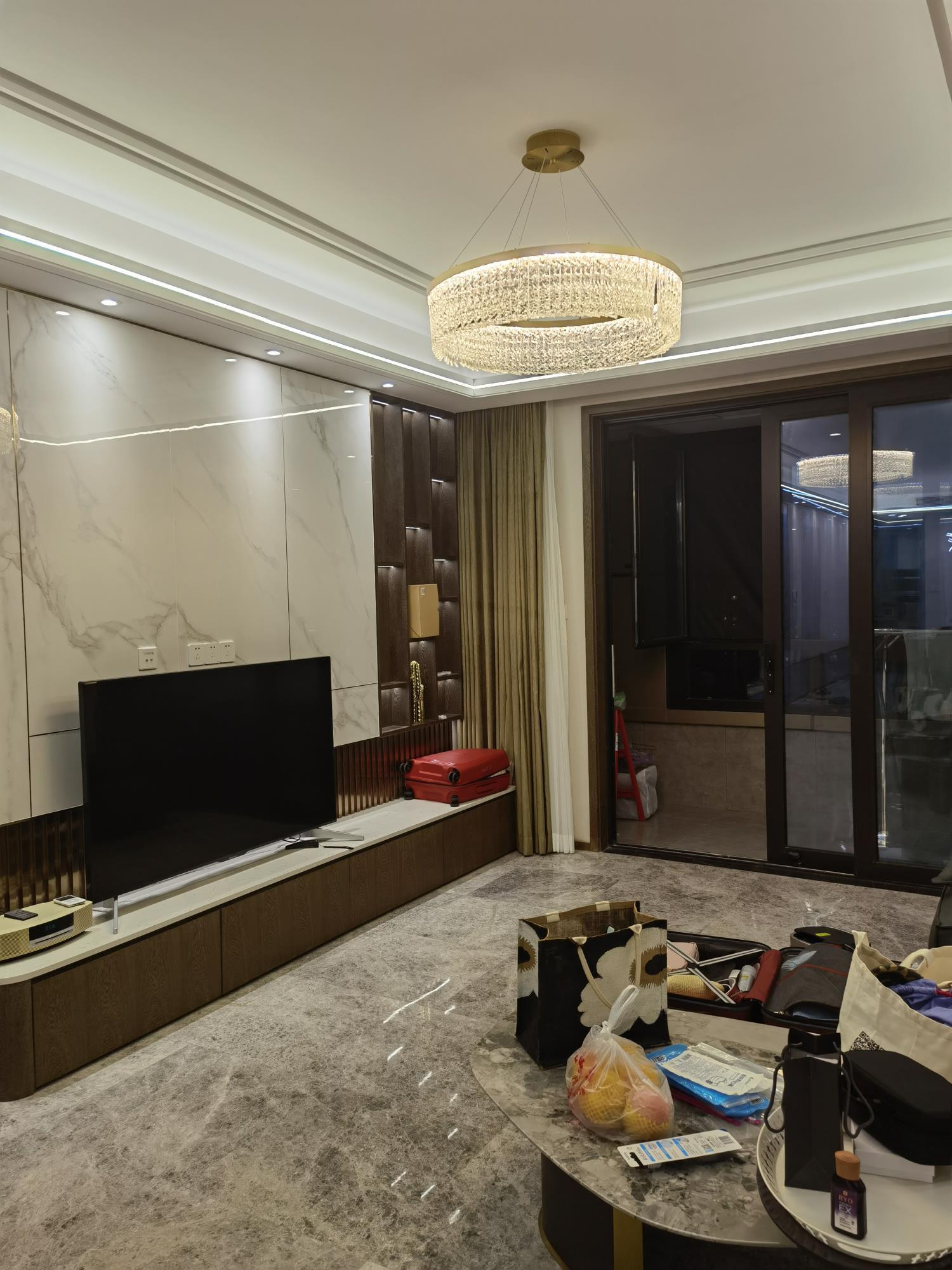 Modern Luxury Crystal Ring LED Chandelier with Stainless Steel Frame for Living Room
