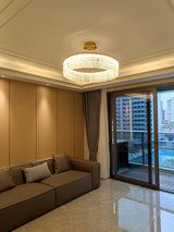 Modern Luxury Crystal Ring LED Chandelier with Stainless Steel Frame for Living Room