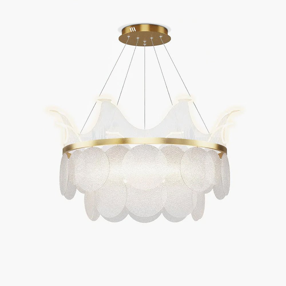 Modern Luxury Gold Crown Candelabrum Chandelier with Shell Glass and Integrated LED