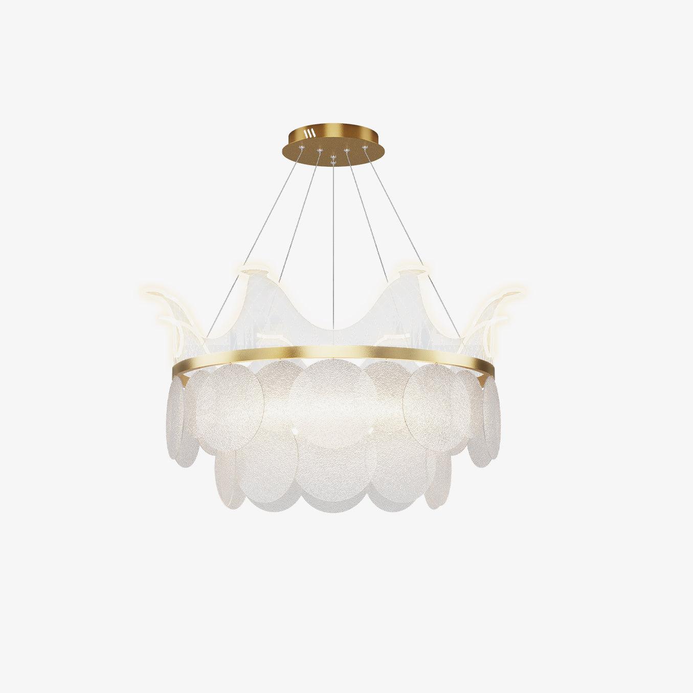 Modern Luxury Gold Crown Candelabrum Chandelier with Shell Glass and Integrated LED