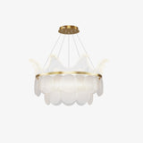 Modern Luxury Gold Crown Candelabrum Chandelier with Shell Glass and Integrated LED