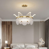 Modern Luxury Gold Crown Candelabrum Chandelier with Shell Glass and Integrated LED