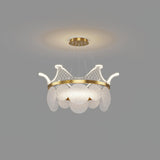 Modern Luxury Gold Crown Candelabrum Chandelier with Shell Glass and Integrated LED