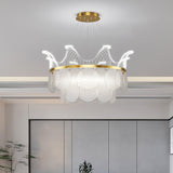 Modern Luxury Gold Crown Candelabrum Chandelier with Shell Glass and Integrated LED