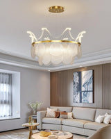 Modern Luxury Gold Crown Candelabrum Chandelier with Shell Glass and Integrated LED