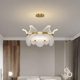 Modern Luxury Gold Crown Candelabrum Chandelier with Shell Glass and Integrated LED