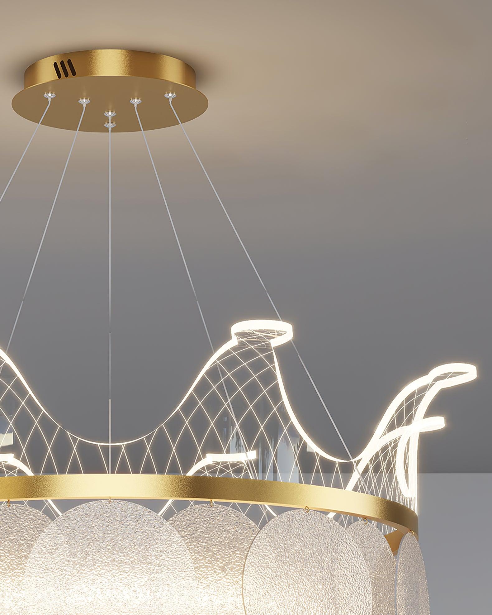 Modern Luxury Gold Crown Candelabrum Chandelier with Shell Glass and Integrated LED