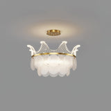 Modern Luxury Gold Crown Candelabrum Chandelier with Shell Glass and Integrated LED