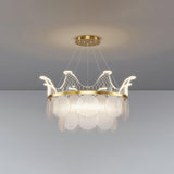 Modern Luxury Gold Crown Candelabrum Chandelier with Shell Glass and Integrated LED