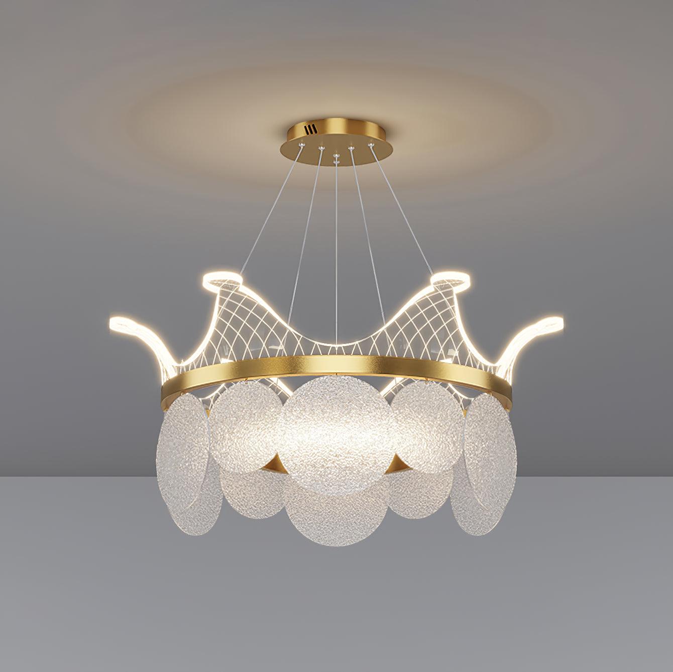 Modern Luxury Gold Crown Candelabrum Chandelier with Shell Glass and Integrated LED