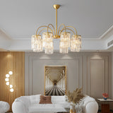 Modern Luxury Gold Crystal Chandelier with Curved Arms and K9 Glass Shades for Dining Room