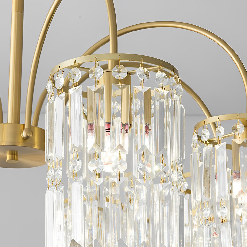 Modern Luxury Gold Crystal Chandelier with Curved Arms and K9 Glass Shades for Dining Room