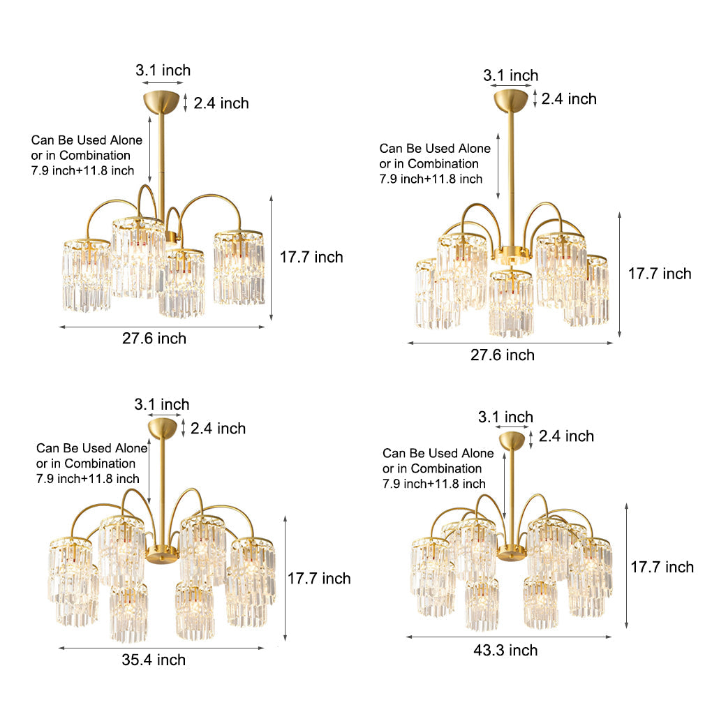 Modern Luxury Gold Crystal Chandelier with Curved Arms and K9 Glass Shades for Dining Room