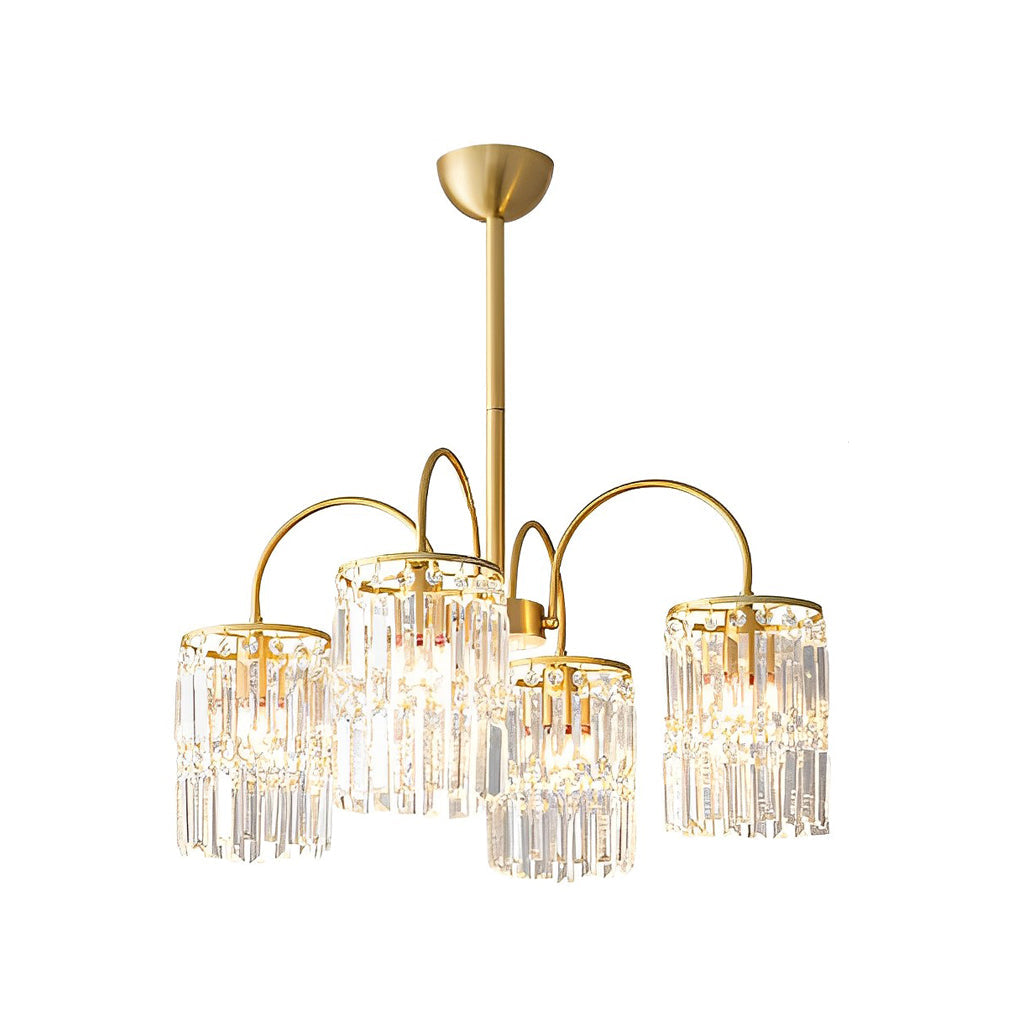 Modern Luxury Gold Crystal Chandelier with Curved Arms and K9 Glass Shades for Dining Room