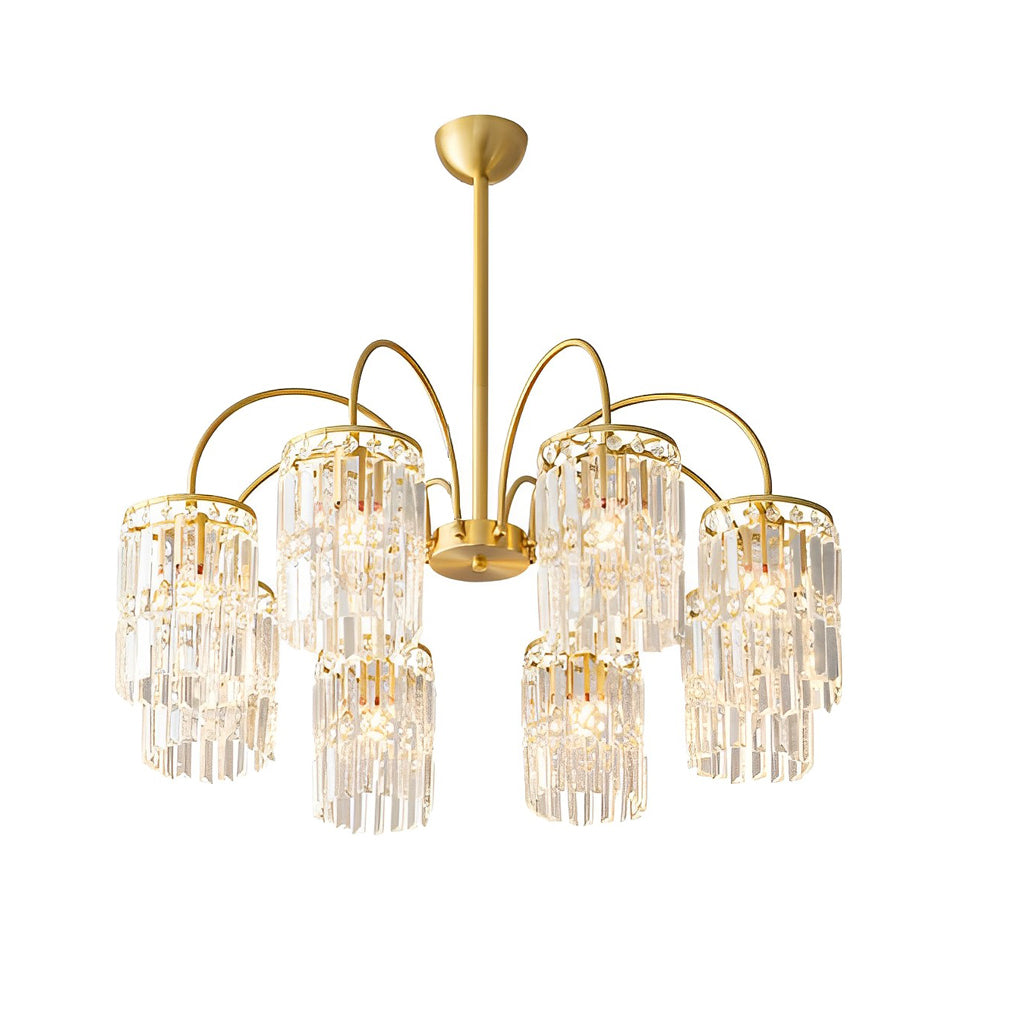Modern Luxury Gold Crystal Chandelier with Curved Arms and K9 Glass Shades for Dining Room