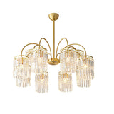 Modern Luxury Gold Crystal Chandelier with Curved Arms and K9 Glass Shades for Dining Room