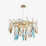 Modern Luxury Gold Round Teardrop Crown Glass Chandelier Pendant Ceiling Light