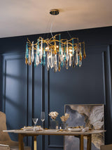 Modern Luxury Gold Round Teardrop Crown Glass Chandelier Pendant Ceiling Light