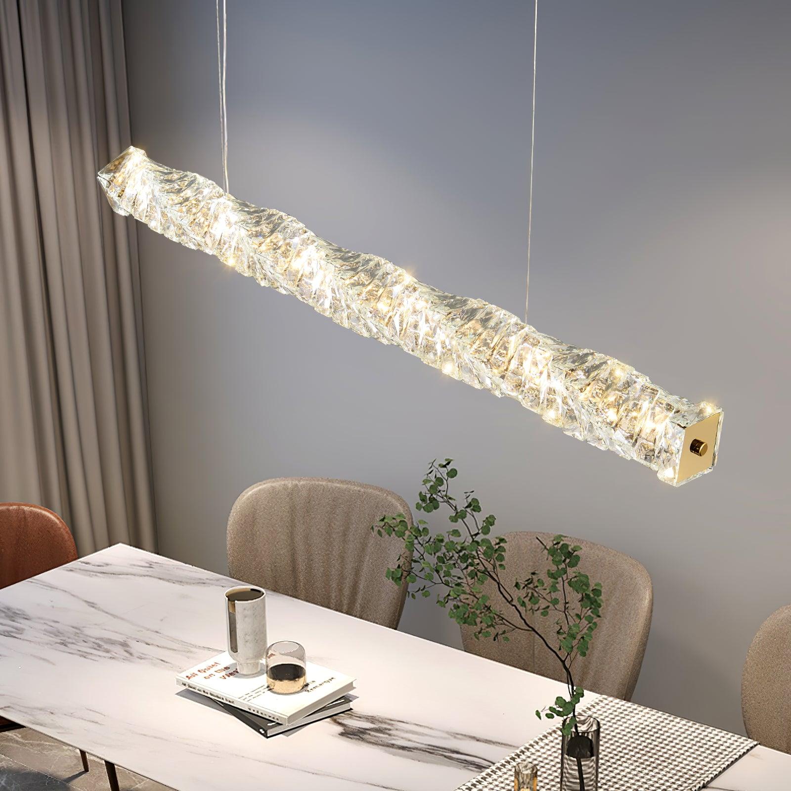 Modern Luxury Linear K9 Crystal LED Pendant Light for Kitchen Island and Dining Room