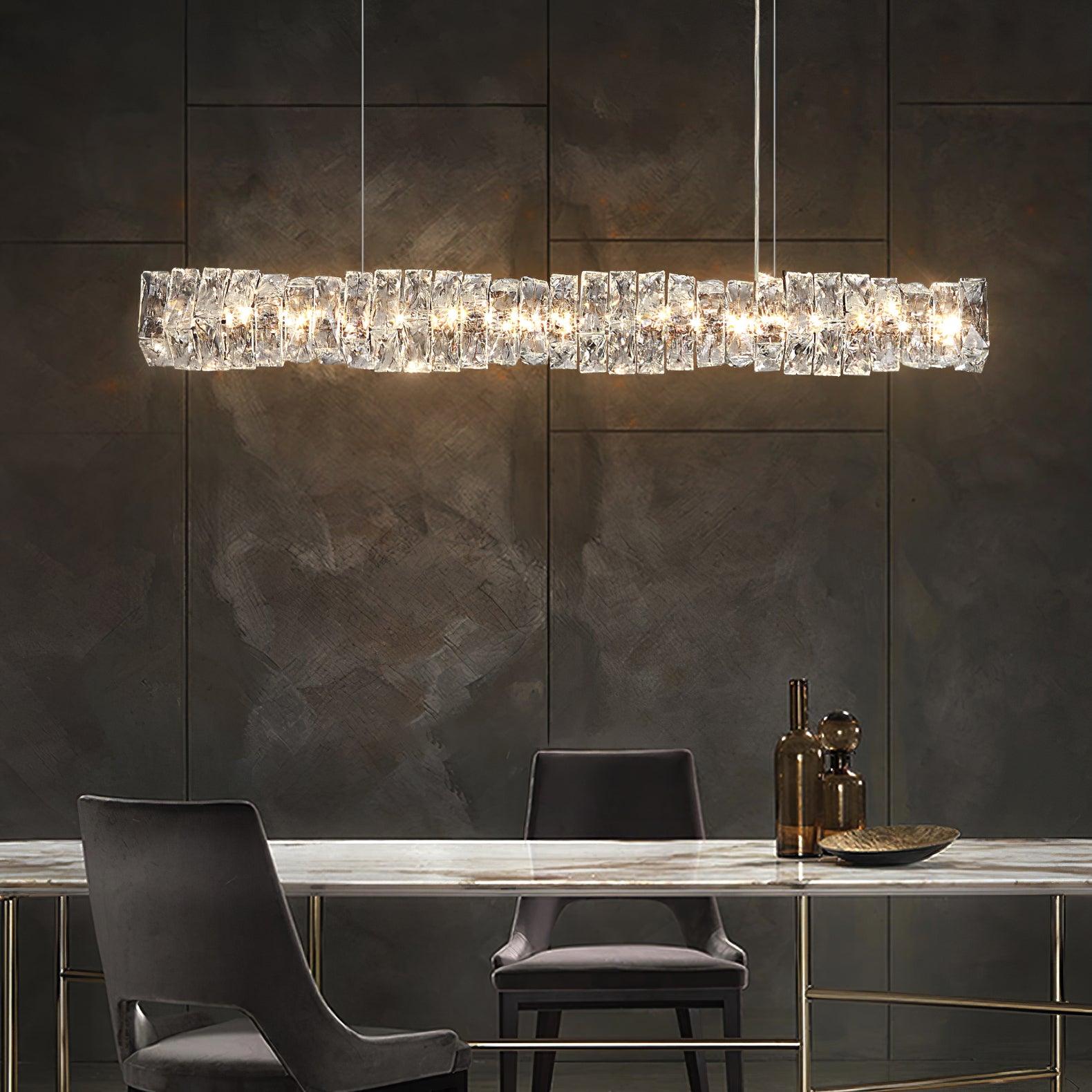 Modern Luxury Linear K9 Crystal LED Pendant Light for Kitchen Island and Dining Room