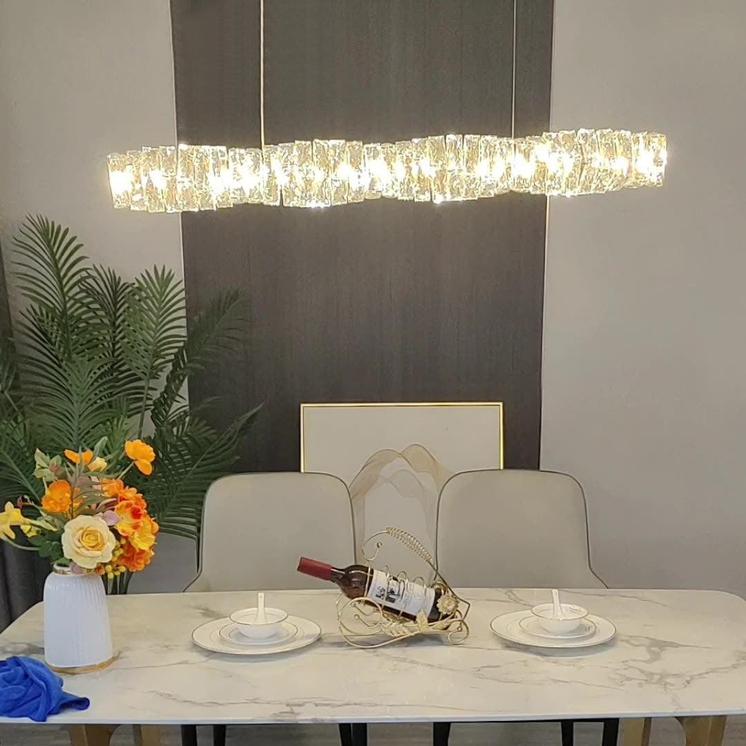 Modern Luxury Linear K9 Crystal LED Pendant Light for Kitchen Island and Dining Room