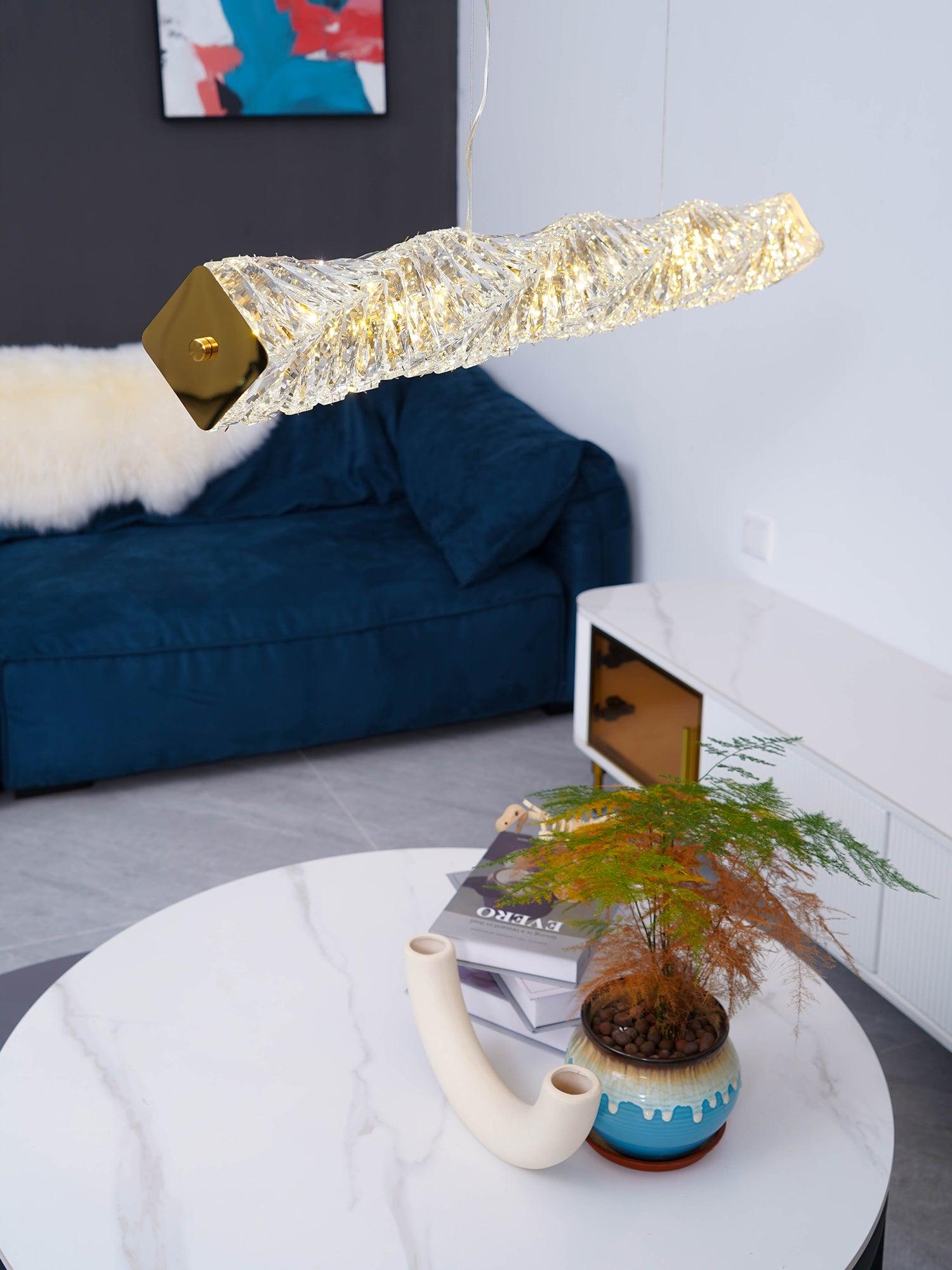 Modern Luxury Linear K9 Crystal LED Pendant Light for Kitchen Island and Dining Room
