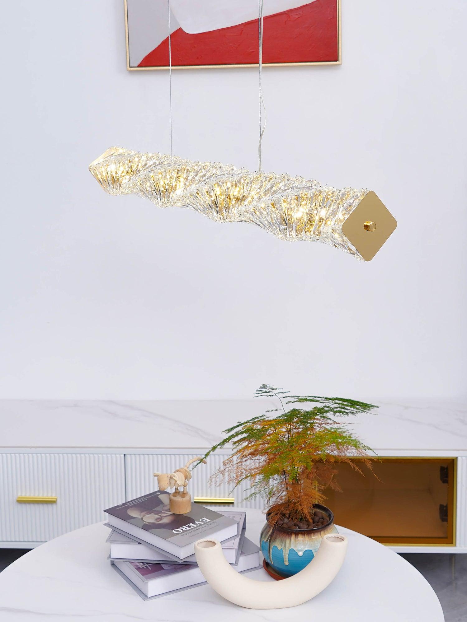 Modern Luxury Linear K9 Crystal LED Pendant Light for Kitchen Island and Dining Room