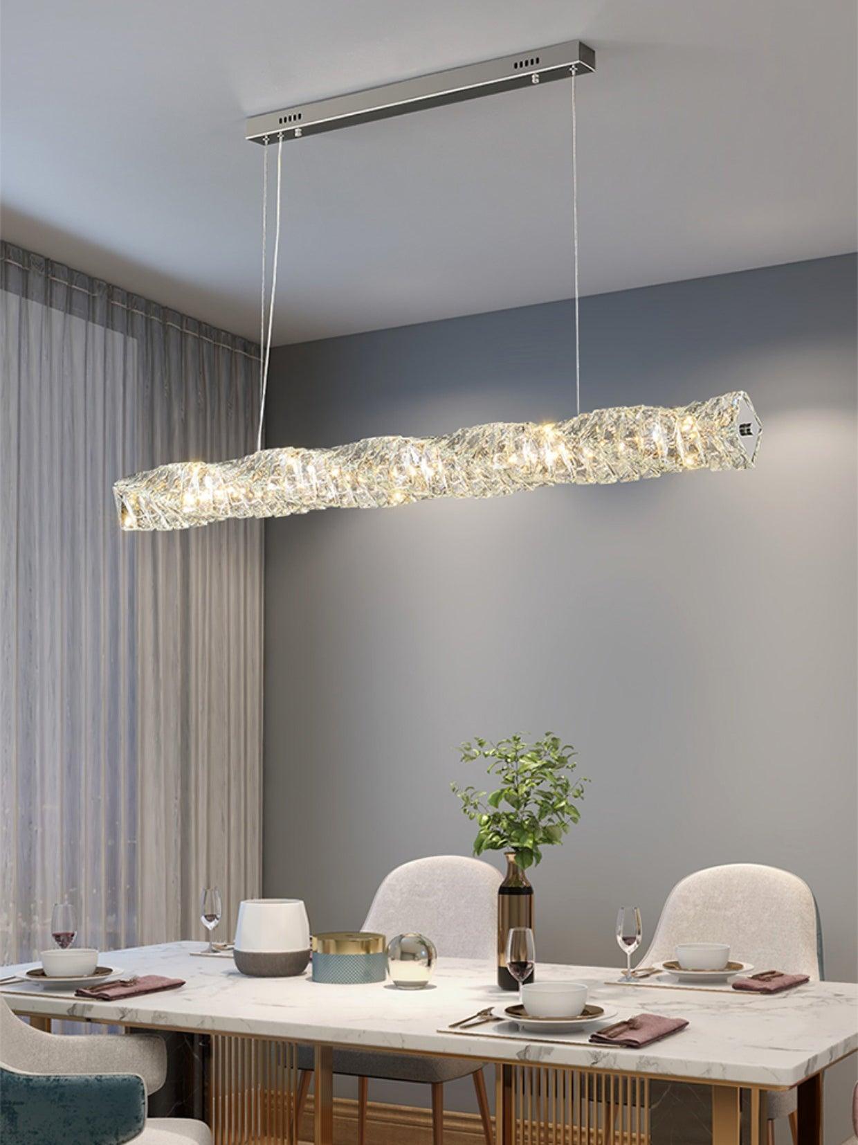 Modern Luxury Linear K9 Crystal LED Pendant Light for Kitchen Island and Dining Room