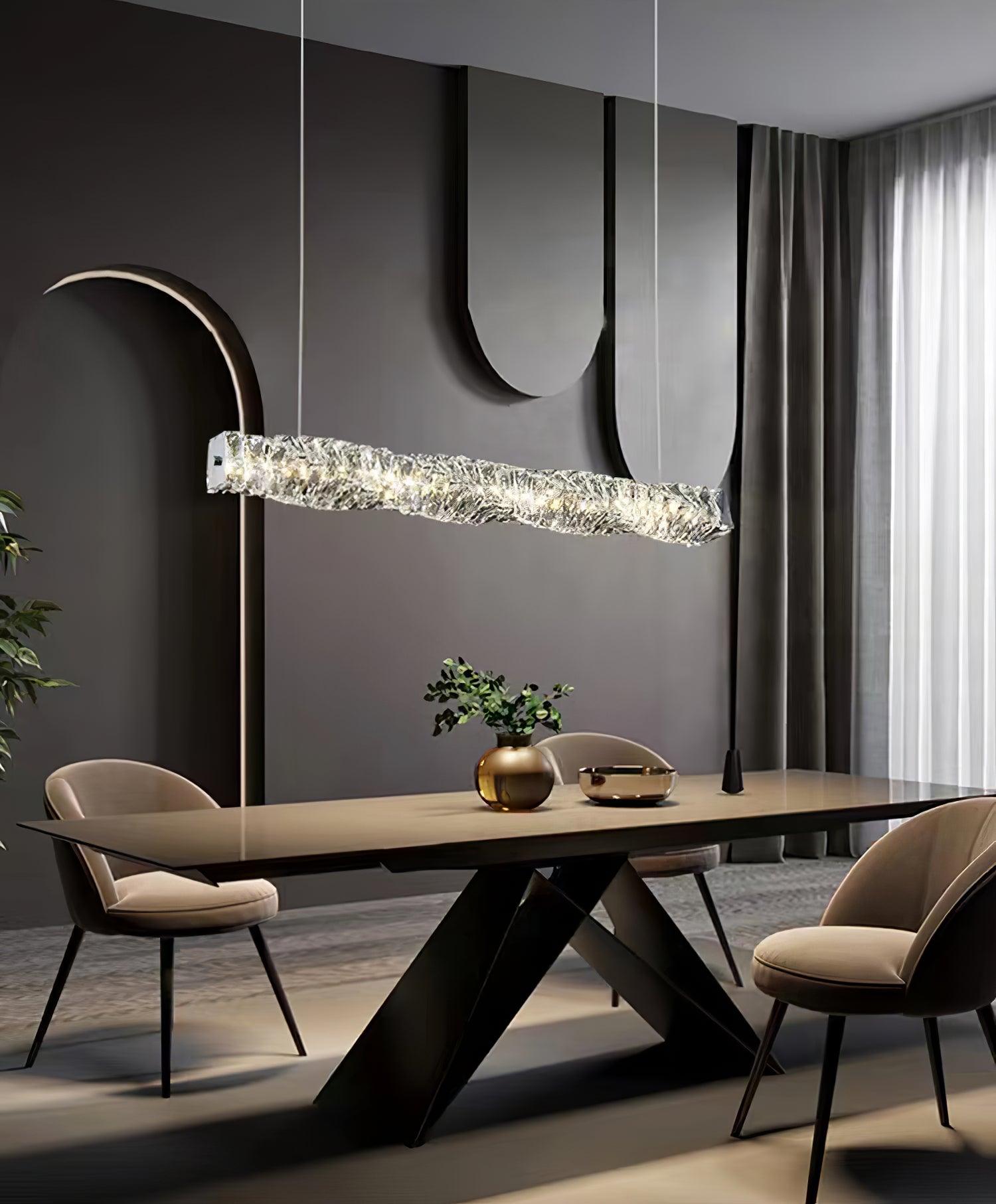 Modern Luxury Linear K9 Crystal LED Pendant Light for Kitchen Island and Dining Room