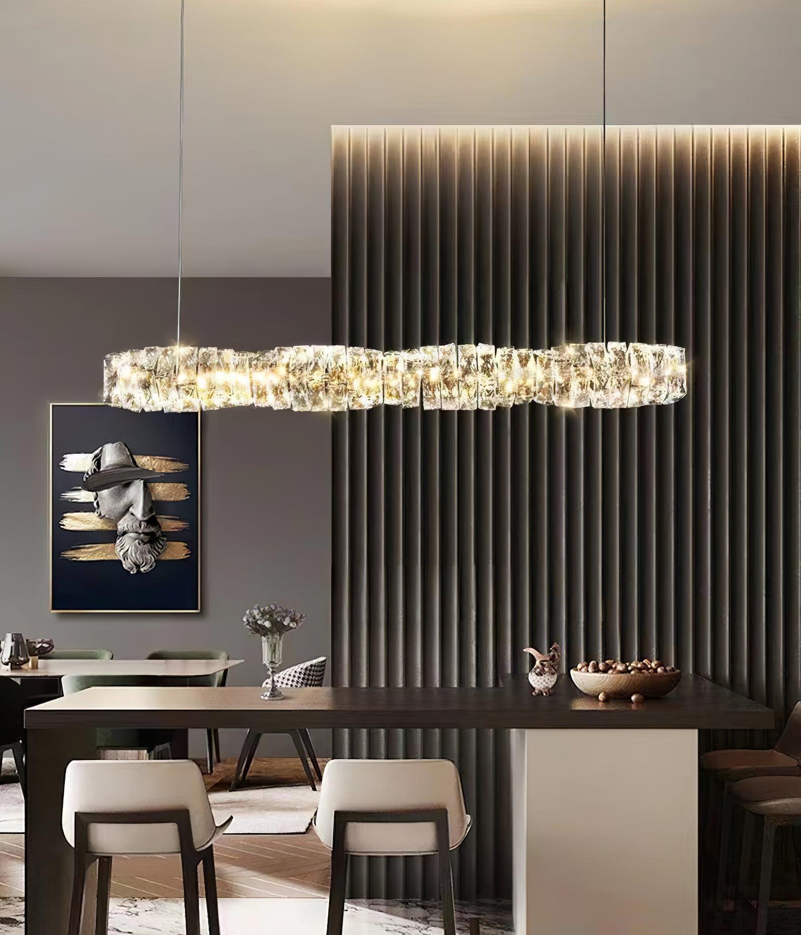 Modern Luxury Linear K9 Crystal LED Pendant Light for Kitchen Island and Dining Room