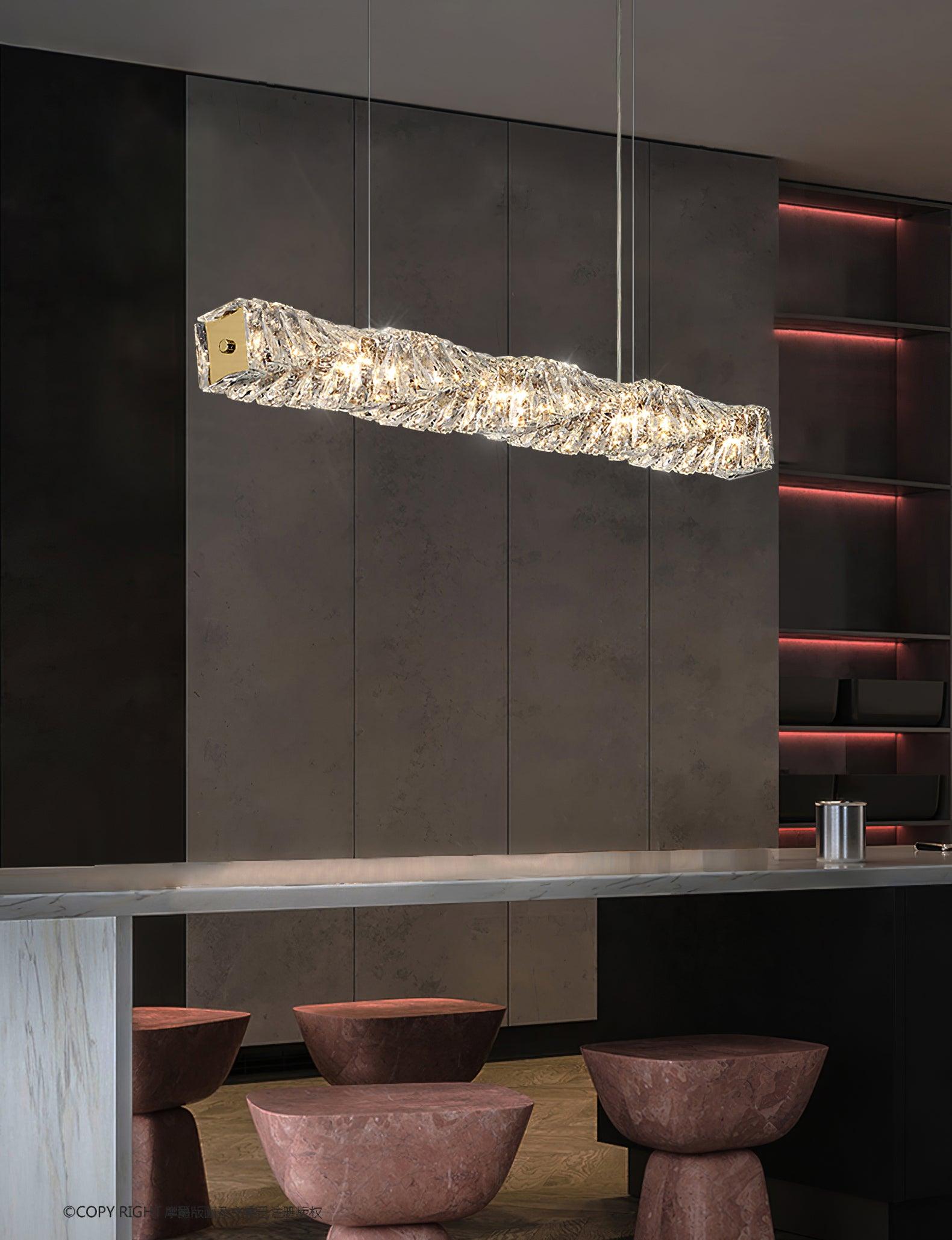 Modern Luxury Linear K9 Crystal LED Pendant Light for Kitchen Island and Dining Room