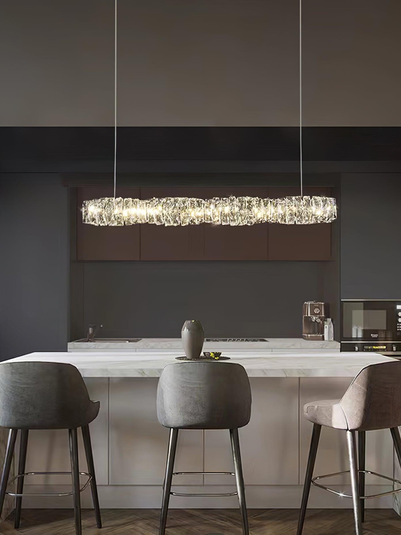 Modern Luxury Linear K9 Crystal LED Pendant Light for Kitchen Island and Dining Room