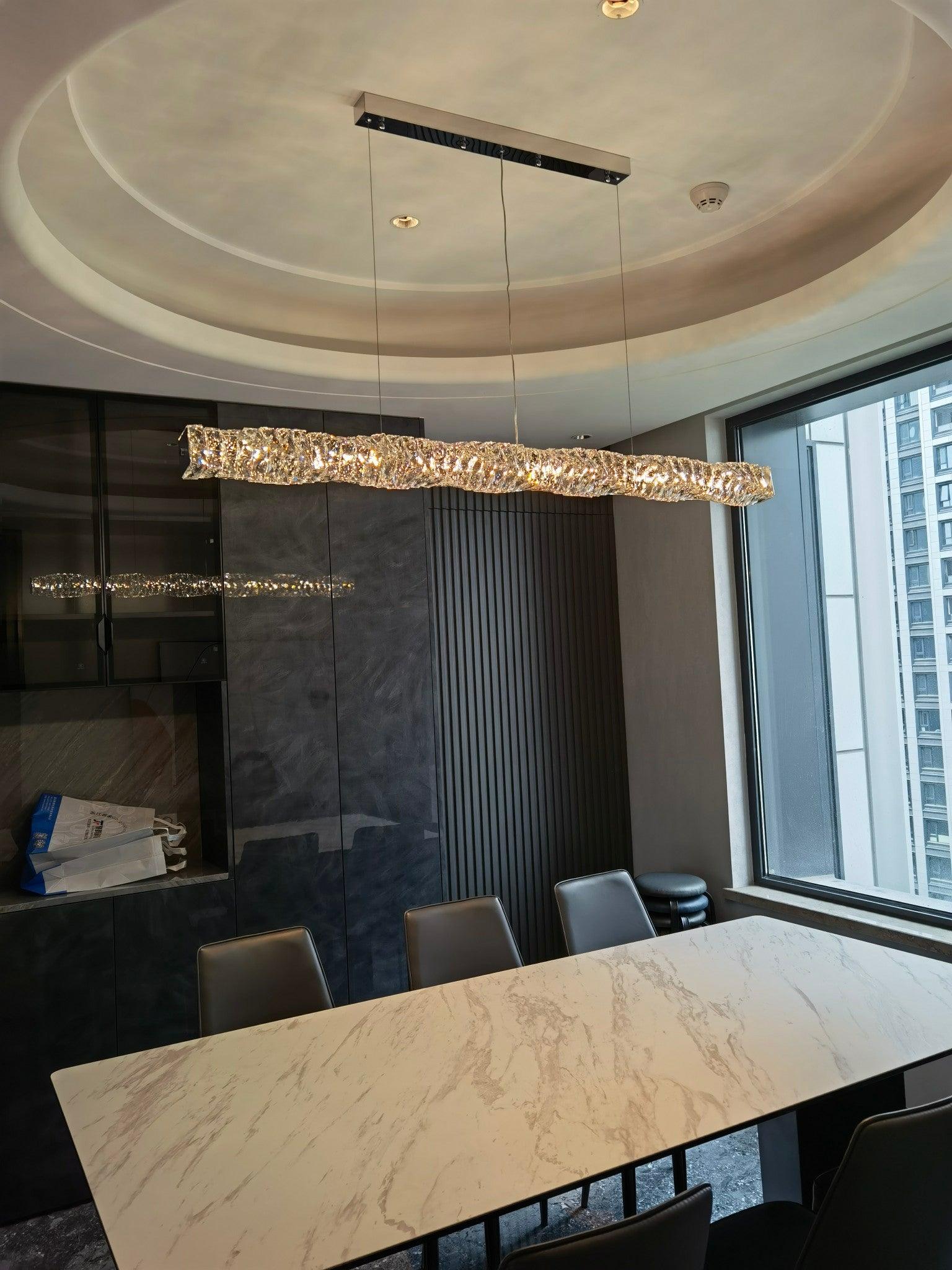 Modern Luxury Linear K9 Crystal LED Pendant Light for Kitchen Island and Dining Room