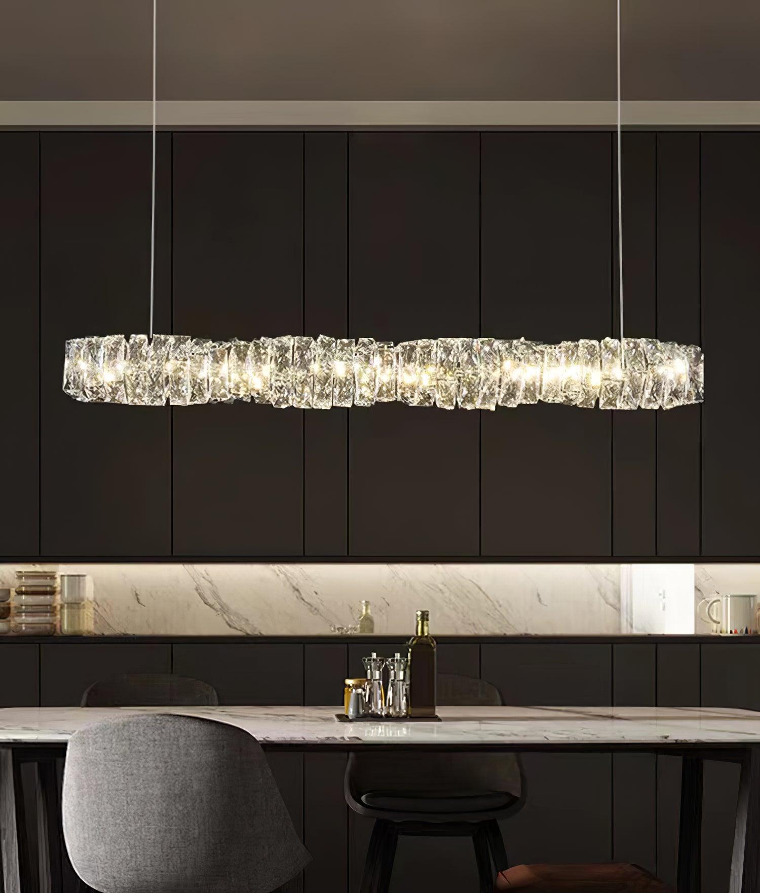 Modern Luxury Linear K9 Crystal LED Pendant Light for Kitchen Island and Dining Room