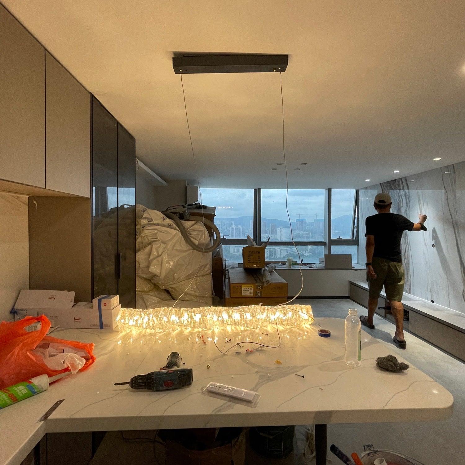 Modern Luxury Linear K9 Crystal LED Pendant Light for Kitchen Island and Dining Room