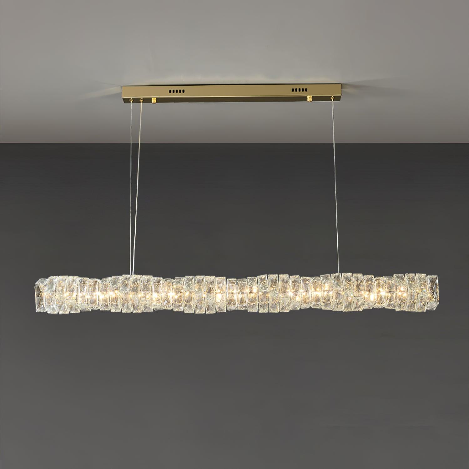 Modern Luxury Linear K9 Crystal LED Pendant Light for Kitchen Island and Dining Room
