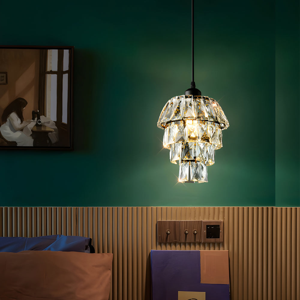 Modern Luxury Mini Crystal Pendant Light Single Light Hanging Fixture for Bedroom and Dining Room