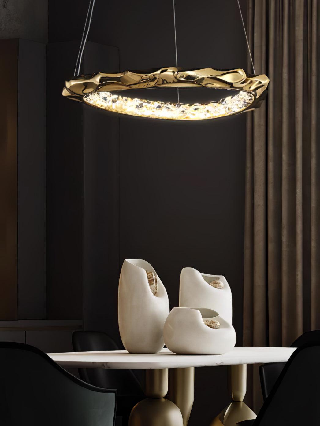 Modern Luxury Resin Circlet Brass Pendant Light with Integrated LED for Elegant Interiors