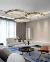 Modern Luxury Resin Circlet Brass Pendant Light with Integrated LED for Elegant Interiors