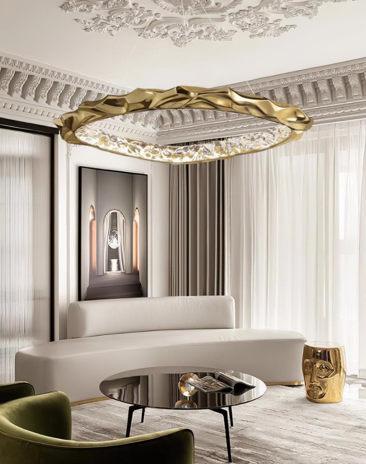 Modern Luxury Resin Circlet Brass Pendant Light with Integrated LED for Elegant Interiors