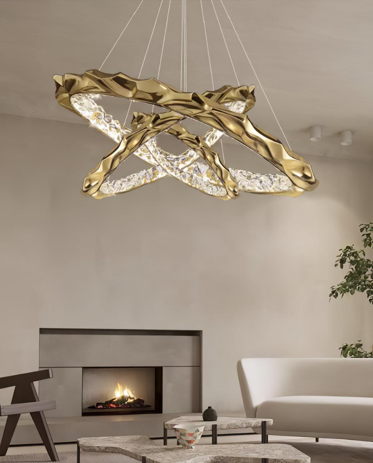 Modern Luxury Resin Circlet Brass Pendant Light with Integrated LED for Elegant Interiors
