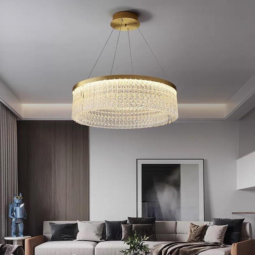 Modern Luxury Ring Crystal Glass Pendant Light Chrome LED Chandelier for Living Room