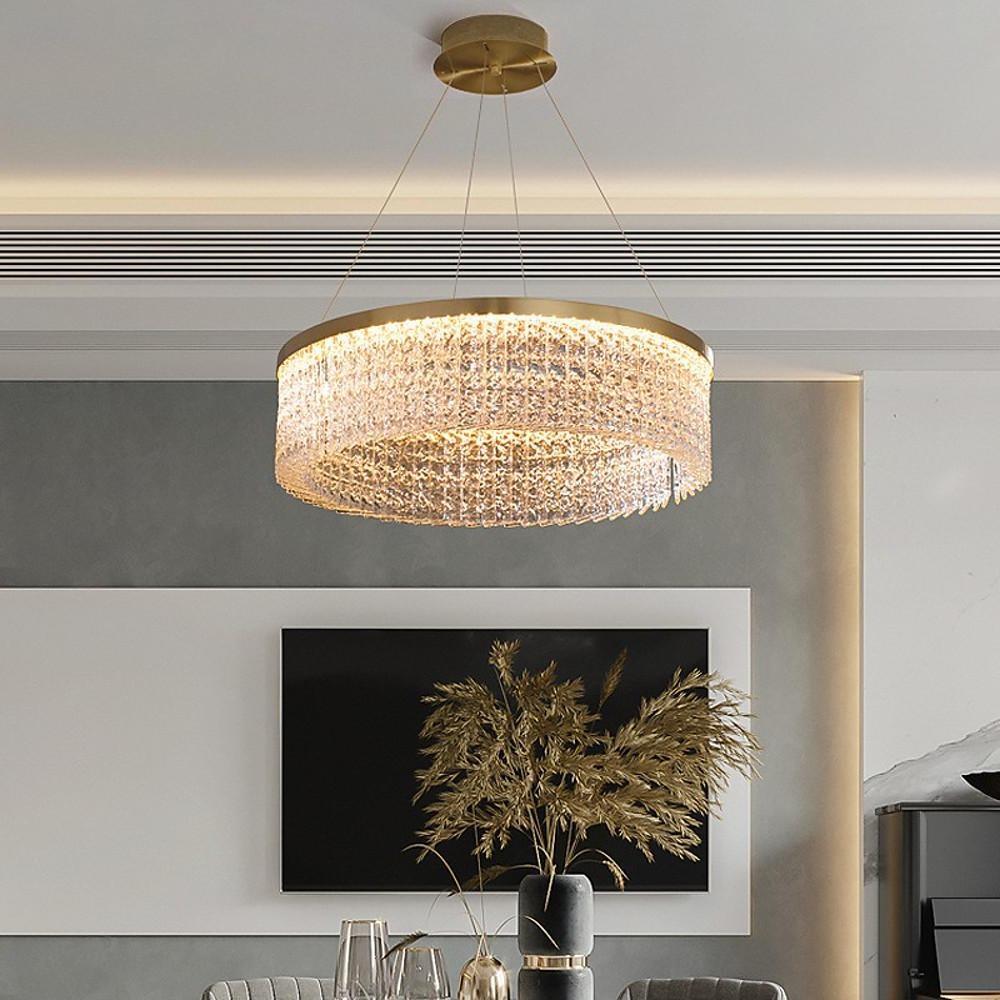 Modern Luxury Ring Crystal Glass Pendant Light Chrome LED Chandelier for Living Room