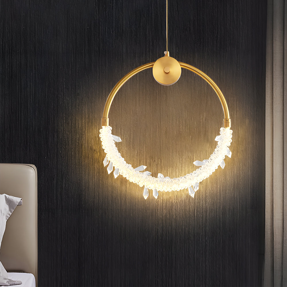 Modern Luxury Ring LED Crystal Pendant Light for Bedside and Dining Room